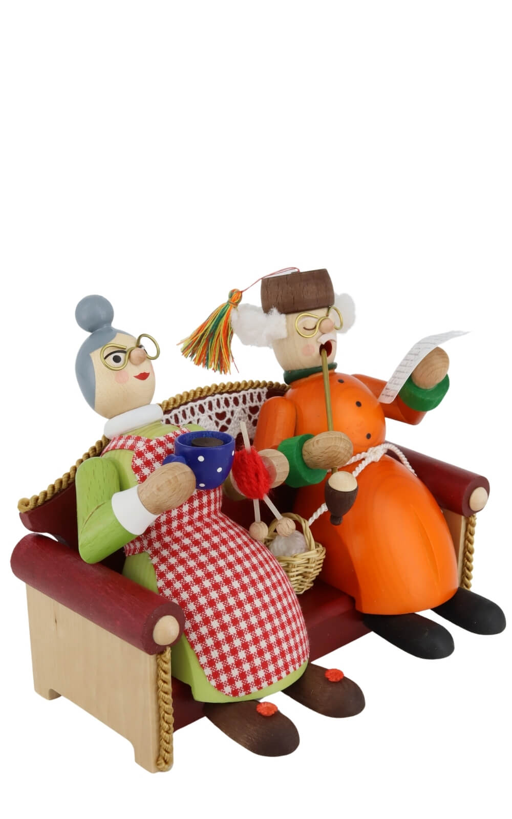 Smoking figurines Grandma and Grandpa on the sofa by Richard Glässer_2