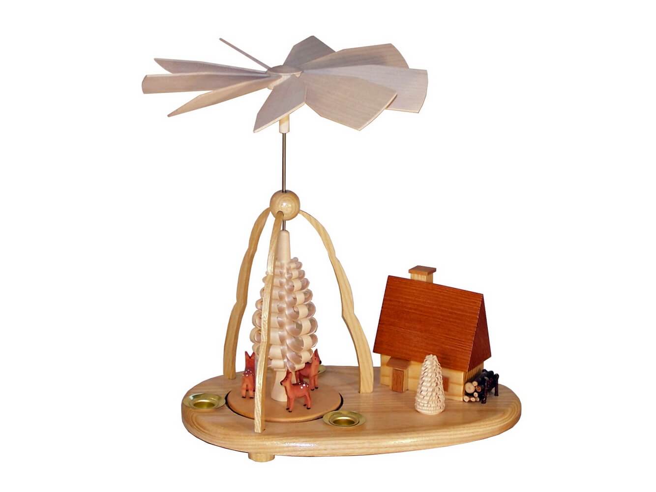 Christmas pyramid with deer and house, 23 cm by Ralf Zenker