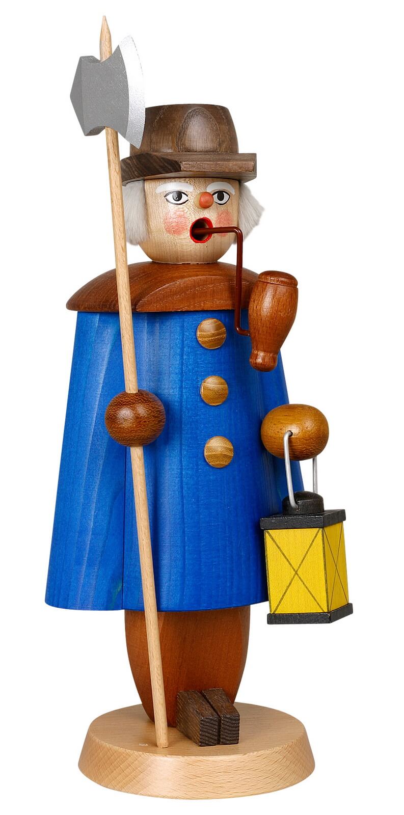 Smoking man night watchman, 27 cm, colored by Jan Stephani