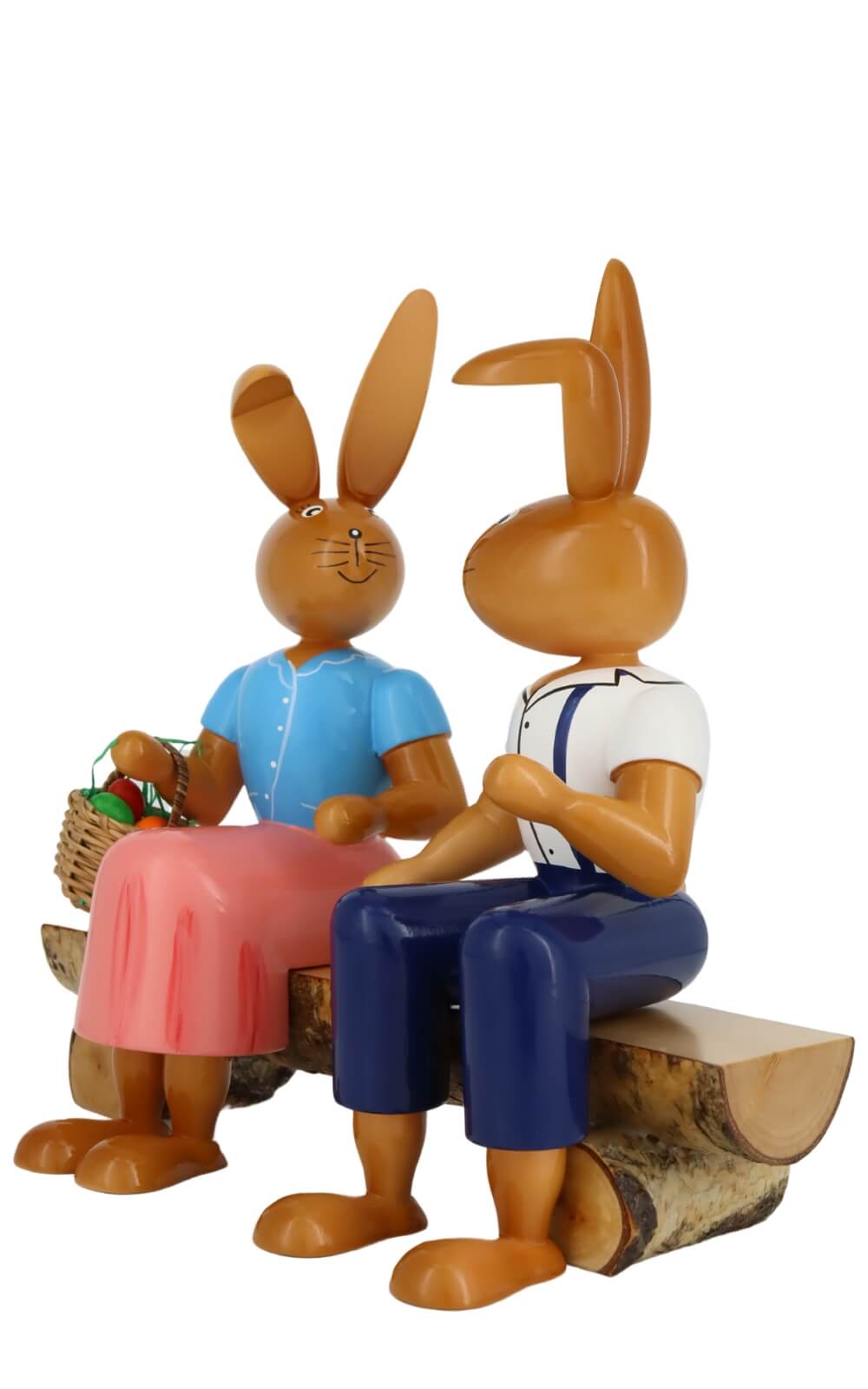 Easter bunny couple on bench, 21 cm by Holzkunst Gahlenz_2