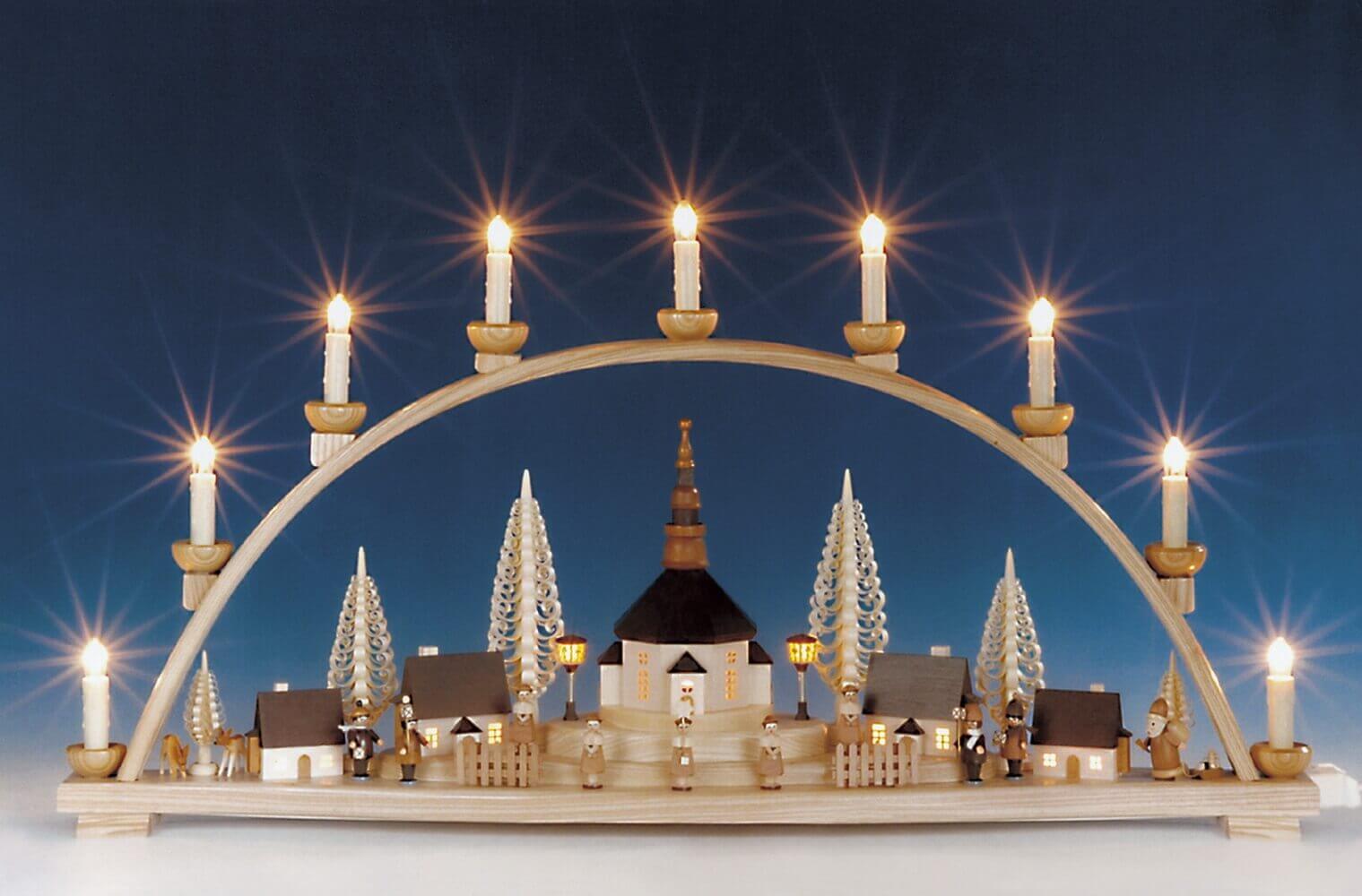 Candle arch Seiffen church with illuminated houses and lantern, 80 cm by Knuth Neuber_pic2