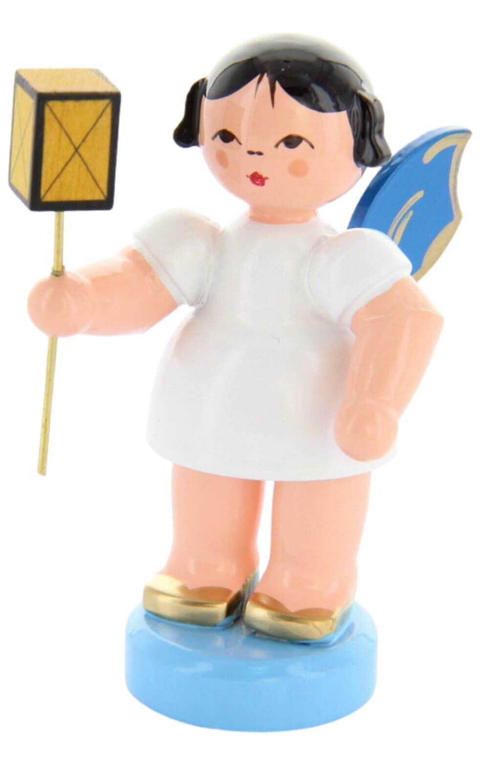 Christmas angel with lantern and blue wings by Figurenland Uhlig