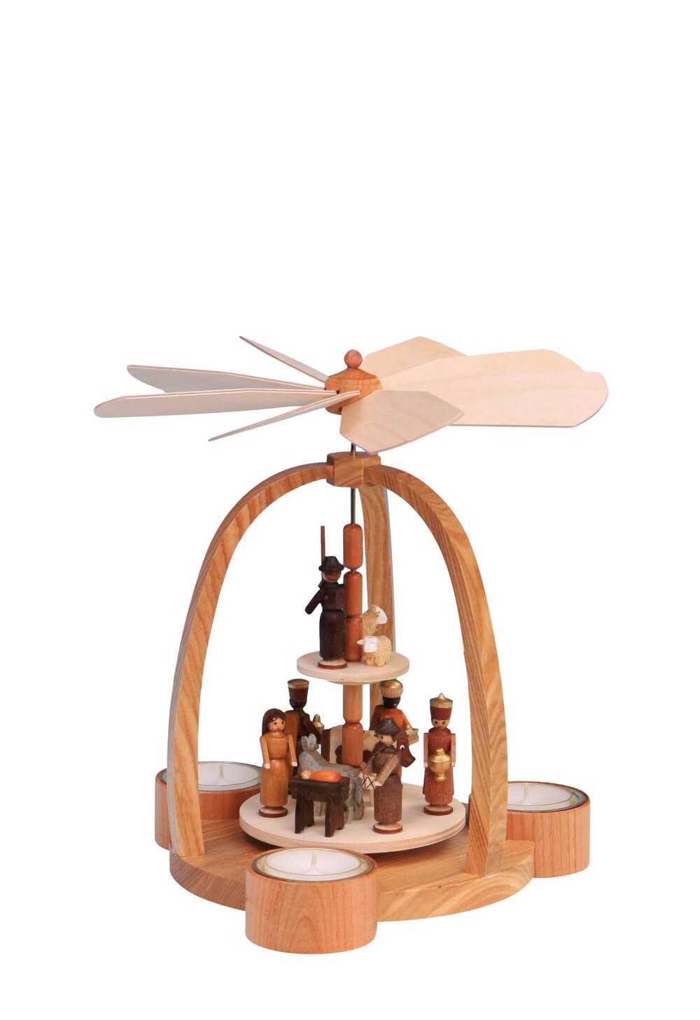 Christmas pyramid for tea lights with Holy Family, 24 cm, natural by Knuth Neuber_2