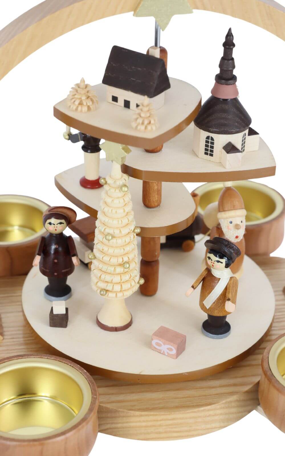 Christmas pyramid with Seiffen motif for tea lights, 22 cm, natural by Knuth Neuber_6