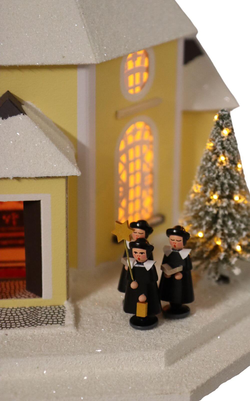 LED house of lights Seiffen church with illuminated Christmas tree, 43 cm by Birgit Uhlig_3