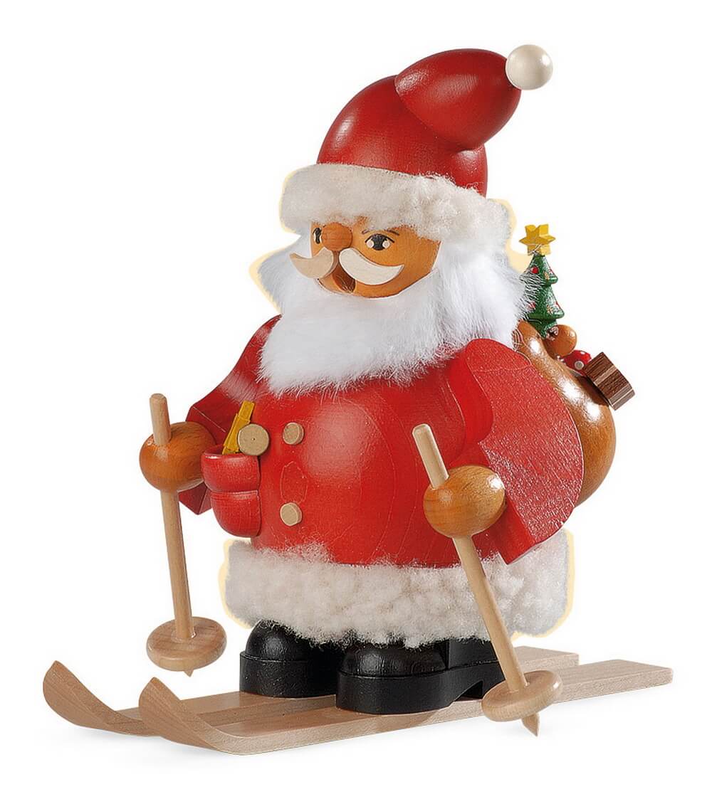 Smoking man Santa Claus on skis by Müller Kleinkunst