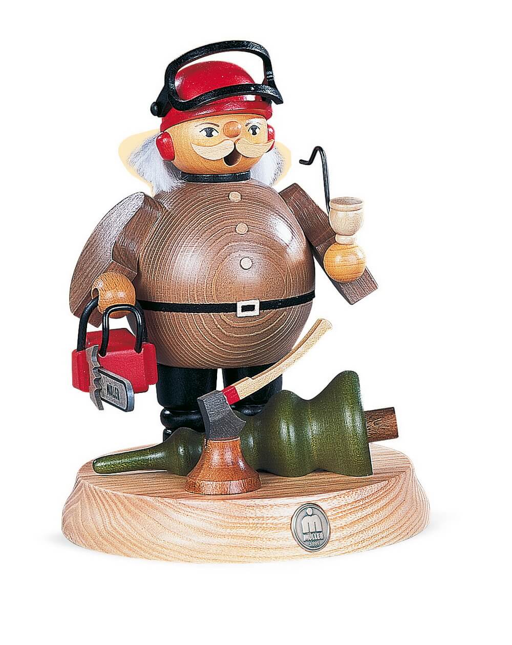 Smoking man lumberjack with chainsaw by Müller Kleinkunst