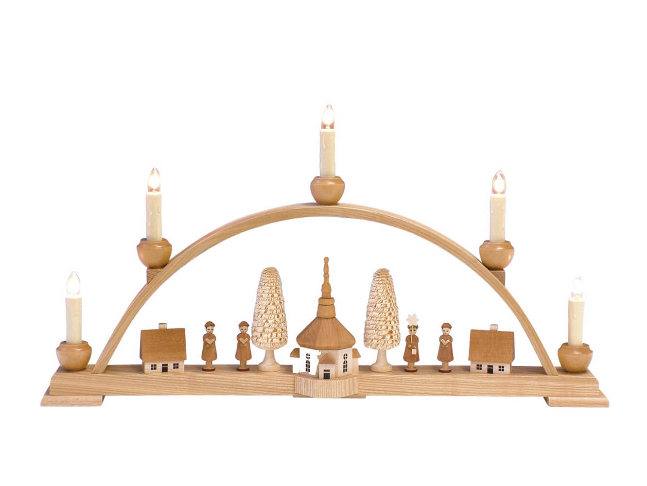 LED candle arch with Seiffen church, 53 cm by Knuth Neuber