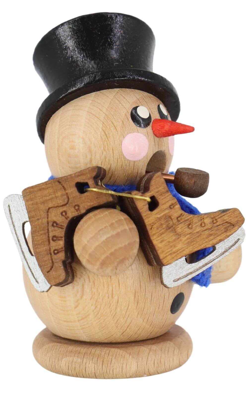 Smoking man snowman with ice skate, 8 cm, natural by Gerd Hofmann_2
