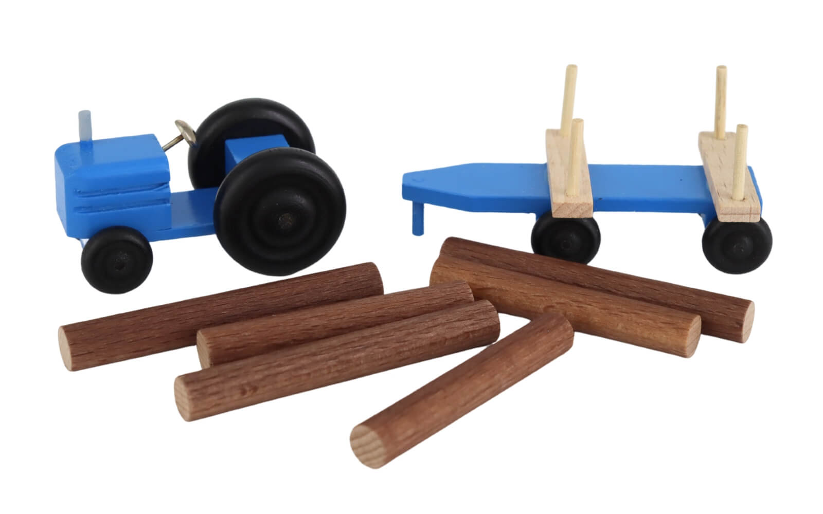 Wooden toy tractor with trailer round wood, coloured by Robbi Weber_3