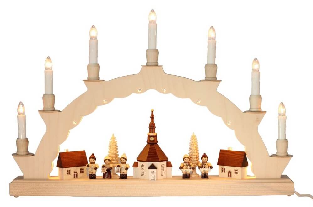 Candle arch Seiffen village with Romy Thiel children and 2-fold lighting of SEIFFEN.COM