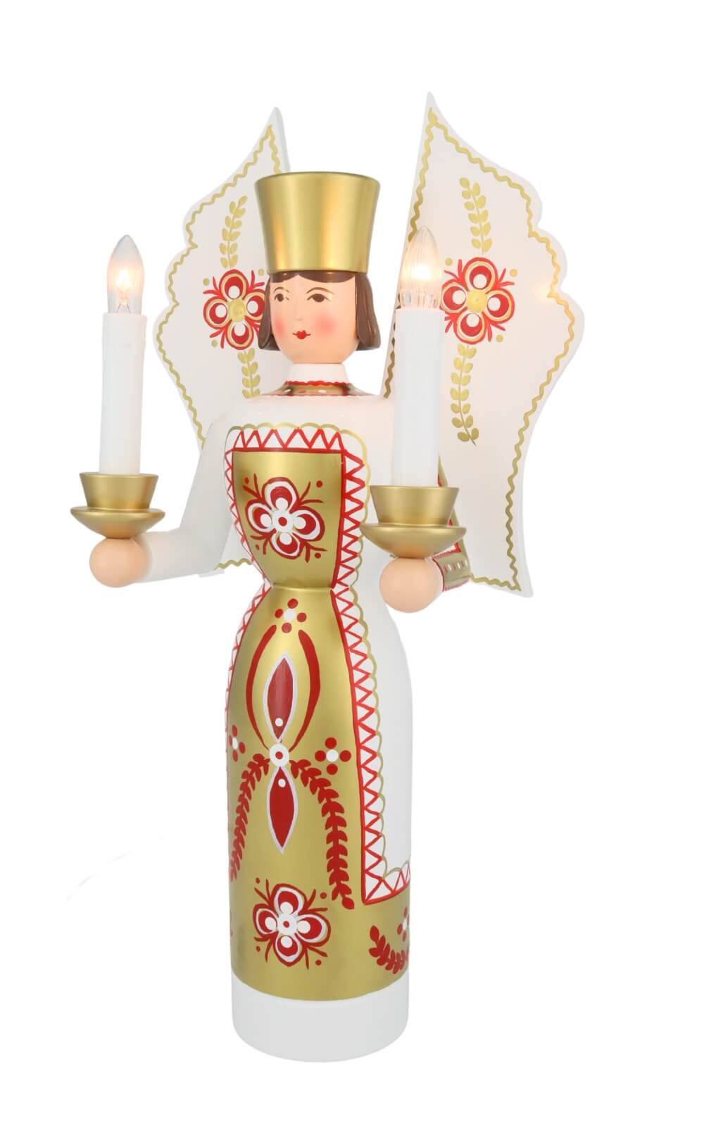 Angel and miner white - gold, 36 cm, electrically illuminated by Holzkunst Gahlenz_3