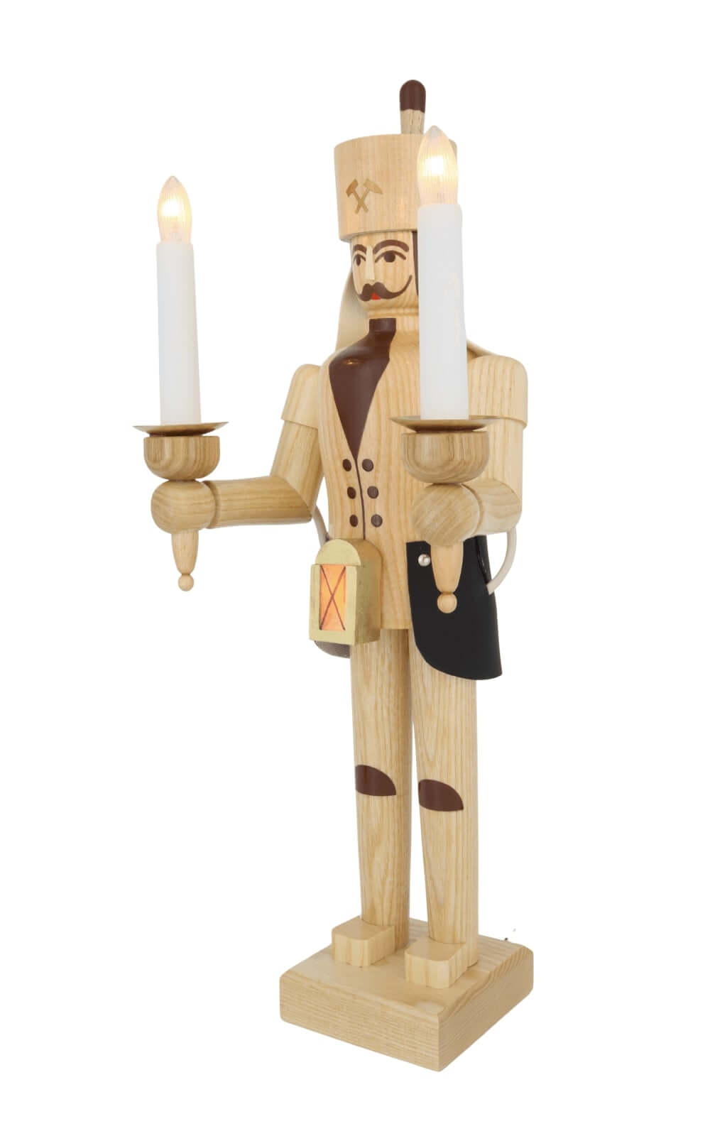 Wooden miner, 38 cm / 15 inch, natural, electrically illuminated by SEIFFEN.COM_2