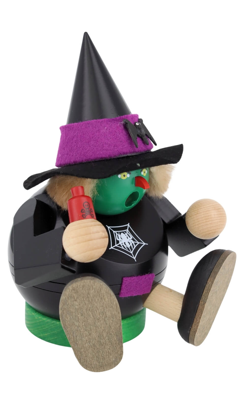 Smoking Figure Halloween Witch, Seated, 5.91 inch by Richard Glässer, Made in Germany – Authentic Erzgebirge Wood Art_2
