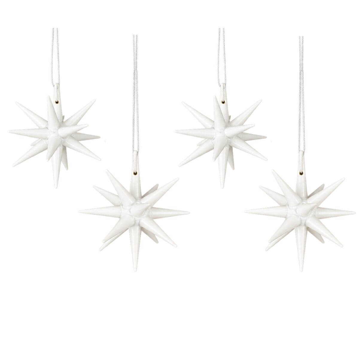Wooden Christmas Tree Decorations, White Christmas Stars, Set of 4 by Albin Preißler