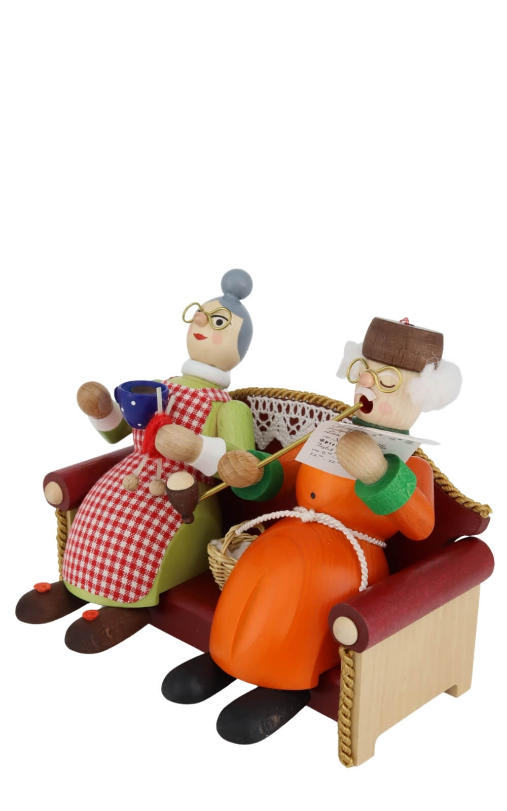 Smoking figurines Grandma and Grandpa on the sofa by Richard Glässer_1