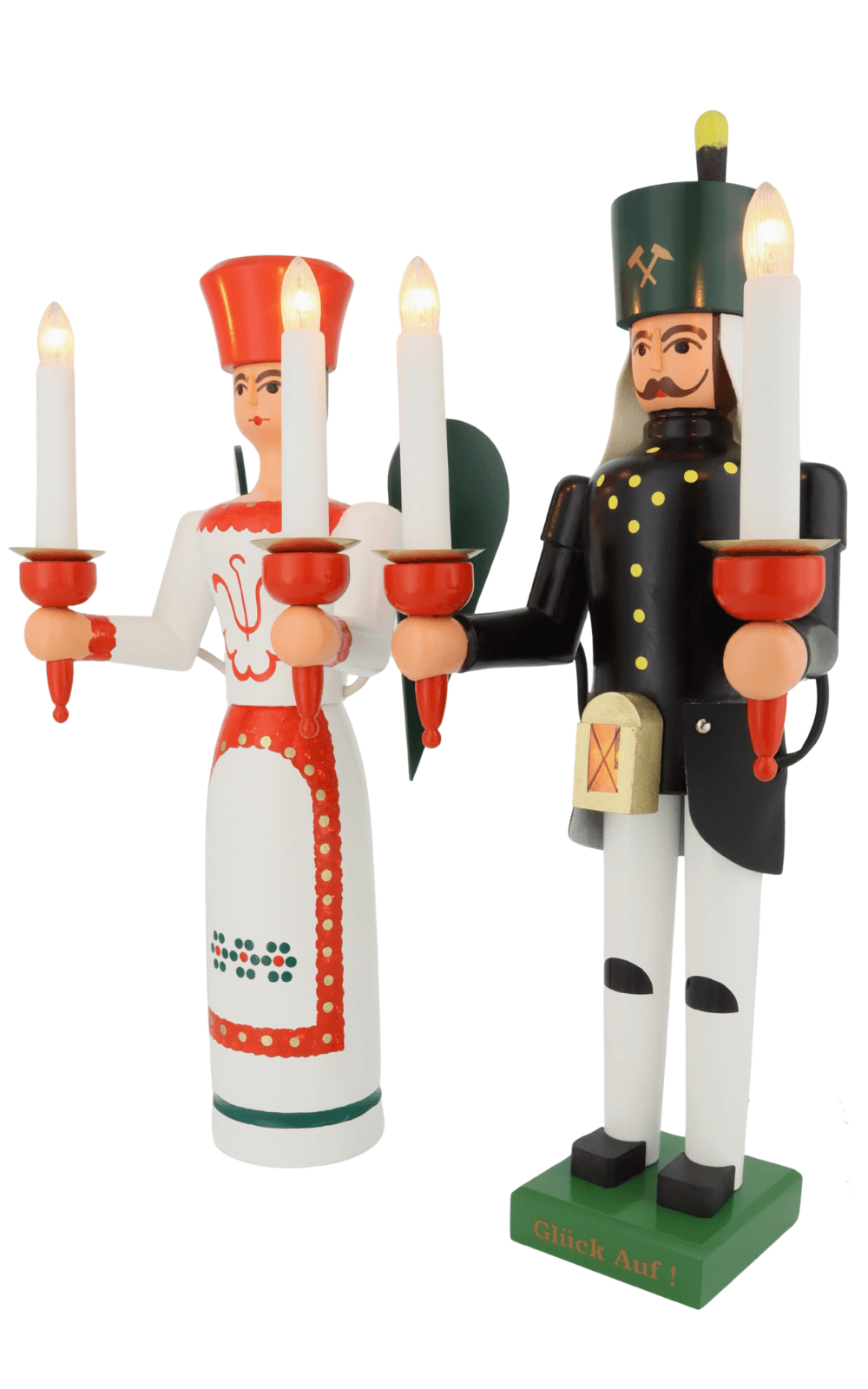 Angel and miner, 38 cm, electrically illuminated by SEIFFEN.COM
