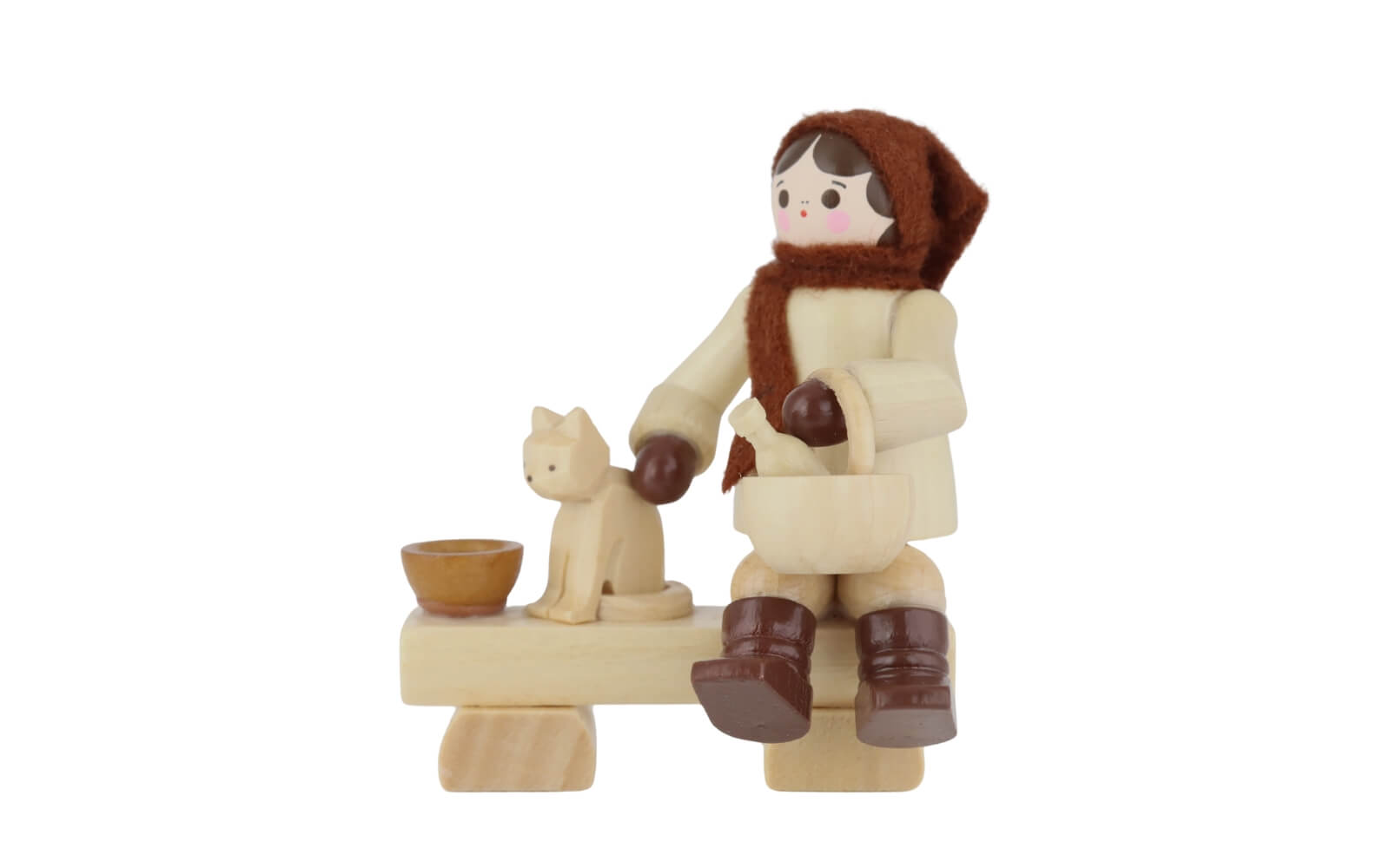Girl Feeding Cat, natural, 6 cm / 2.36 in by Romy Thiel_1