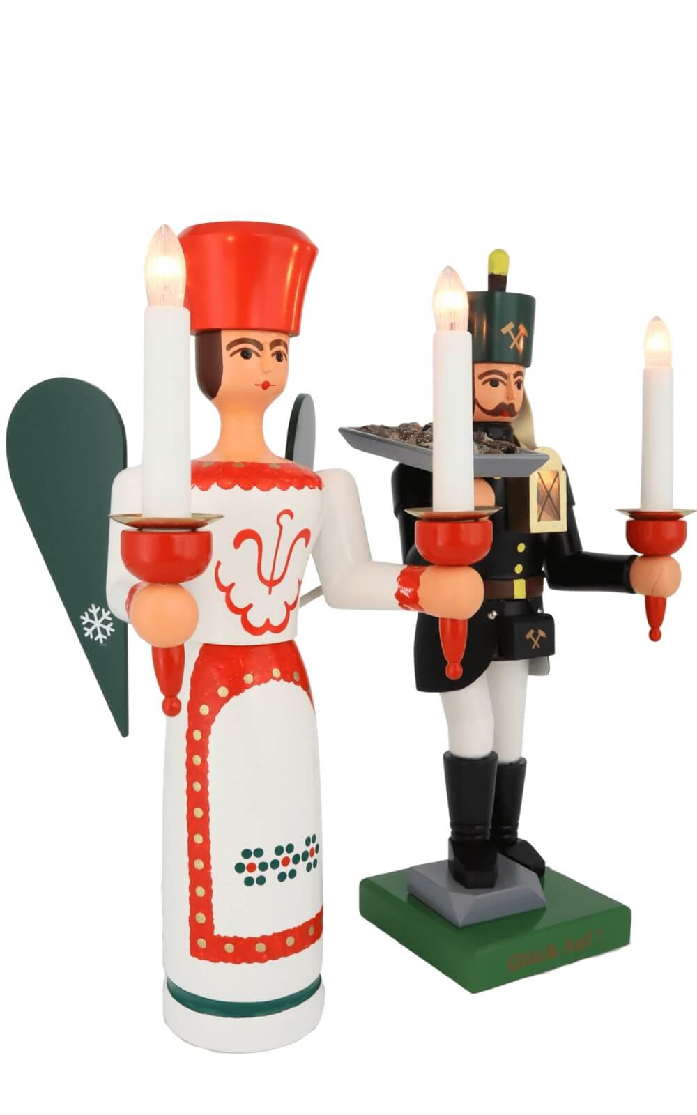 Angel and miner, 34 cm / 13,4 inch with ore bowl and lamp, electrically illuminated by SEIFFEN.COM_1
