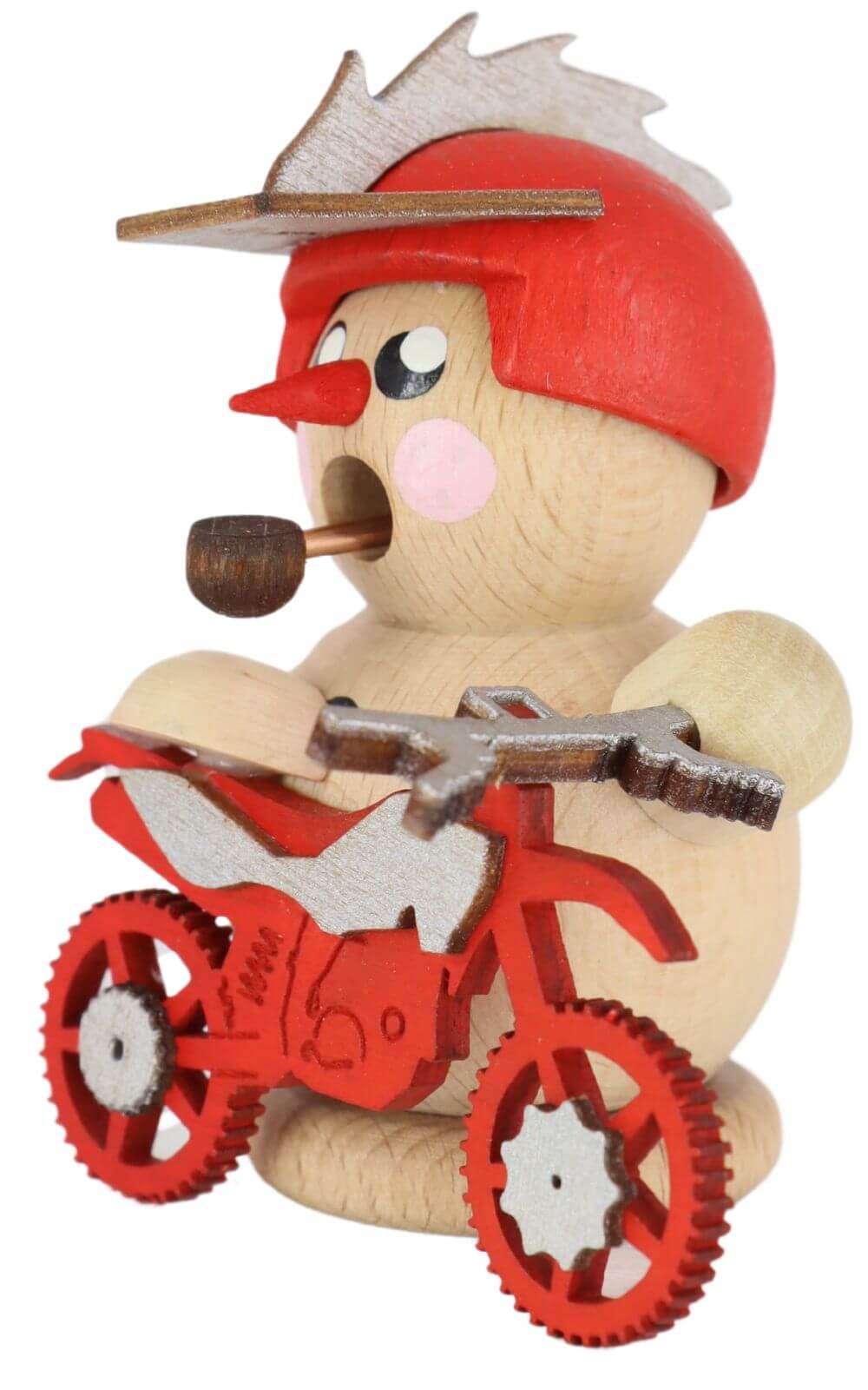 Smoking man biker with red cross motorcycle, 8 cm by Gerd Hofmann_3