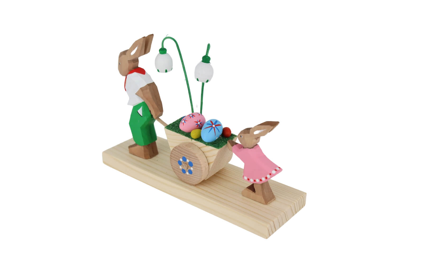 Easter bunny man with child and cart, carved by Bettina Franke_3