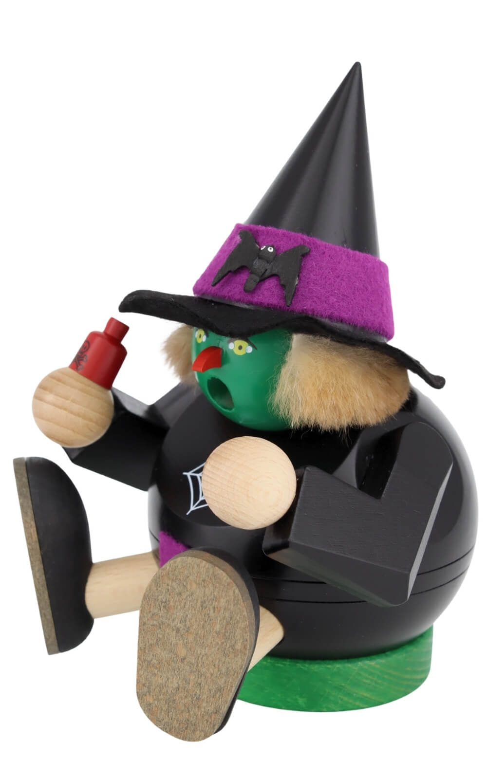 Smoking Figure Halloween Witch, Seated, 5.91 inch by Richard Glässer, Made in Germany – Authentic Erzgebirge Wood Art_1