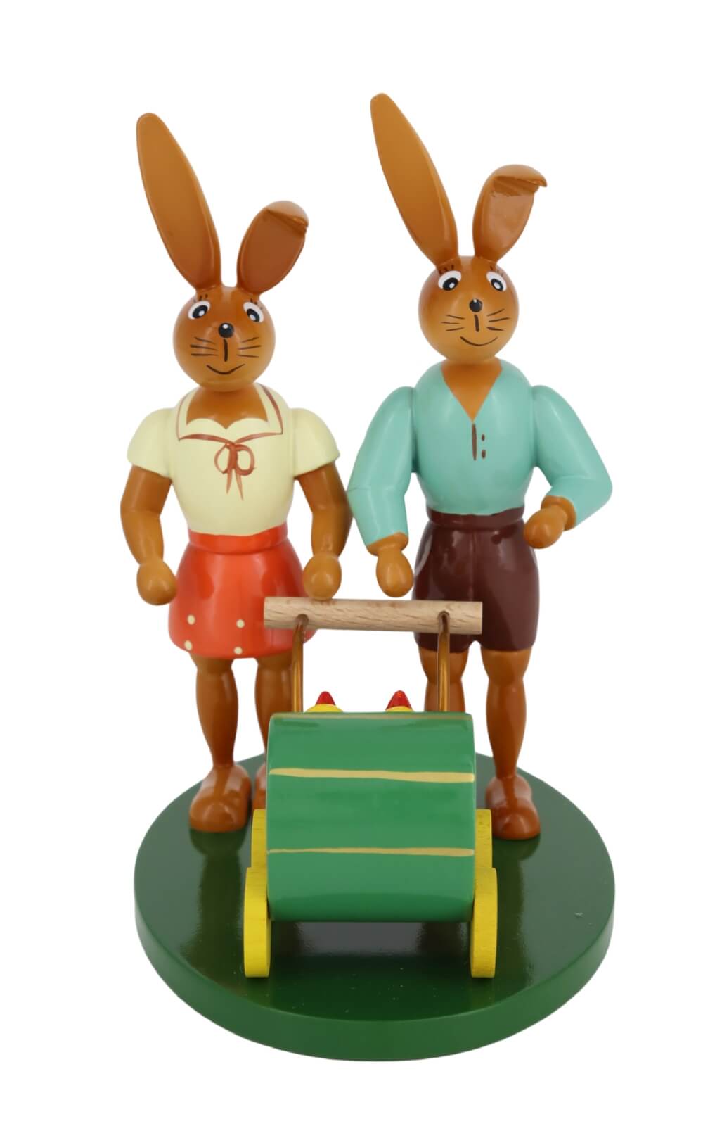 Easter bunny couple with carriage, 12 cm by Holzkunst Gahlenz