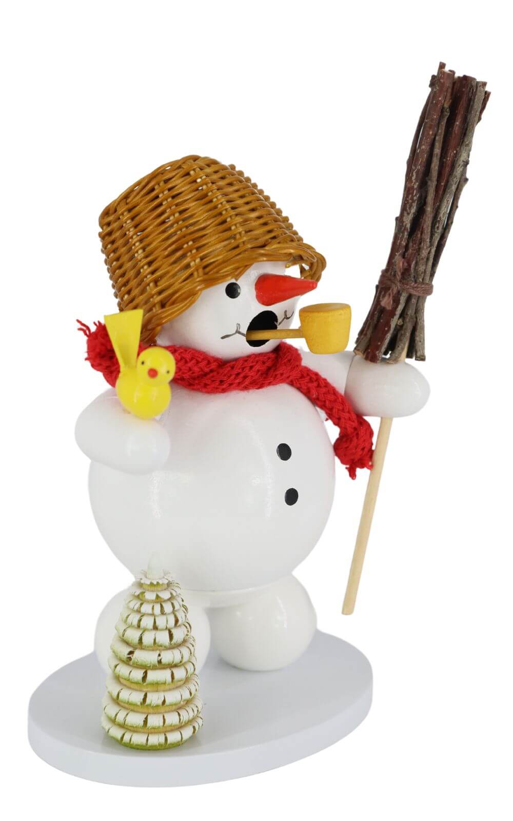 Smoking man snowman with basket, 12 cm by Ralf Zenker_3