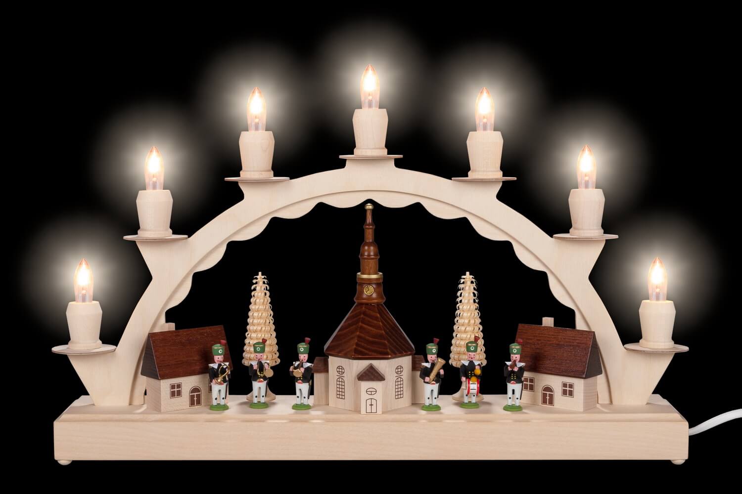 LED candle arch Seiffen village with miner's chapel electrically illuminated by Nestler-Seiffen_picture2