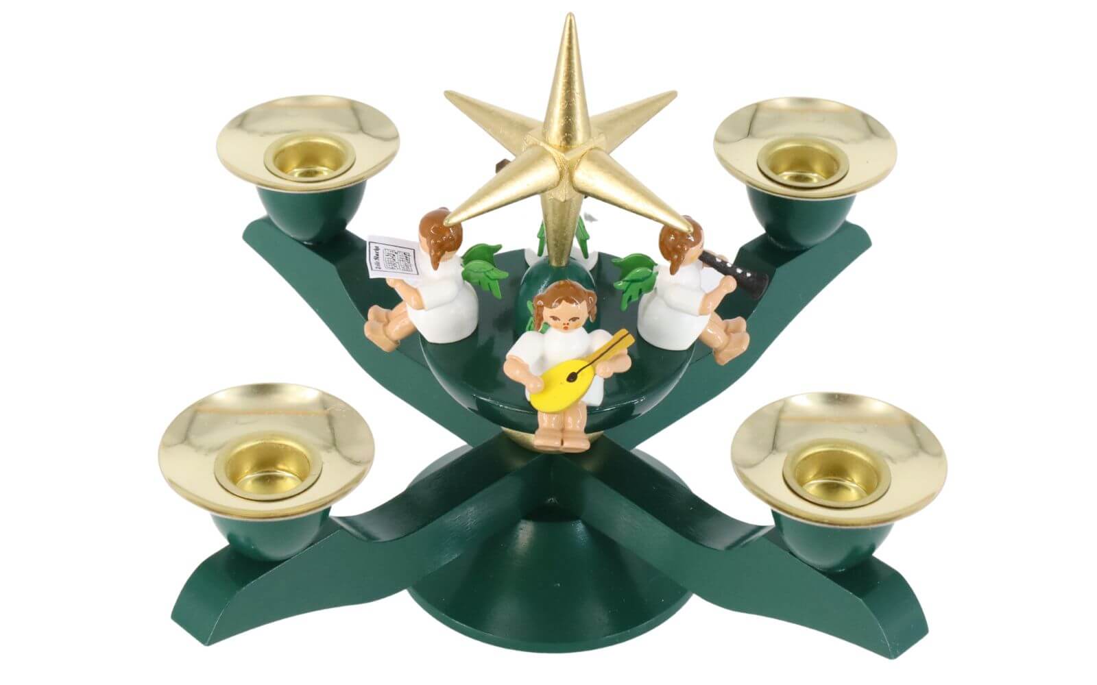 Advent candlestick with sitting Christmas angel, green by Richard Glässer_1