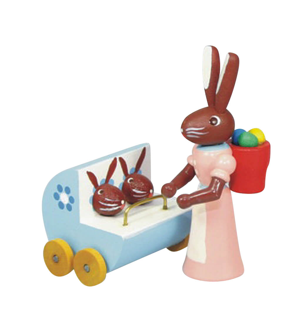 Easter bunny mother bunny with blue twin pram by Stephan Kaden