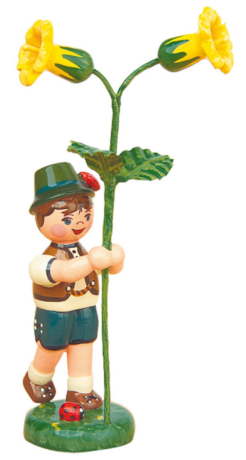 Flower child boy with cowslip, 11 cm, colored by Hubrig Volkskunst