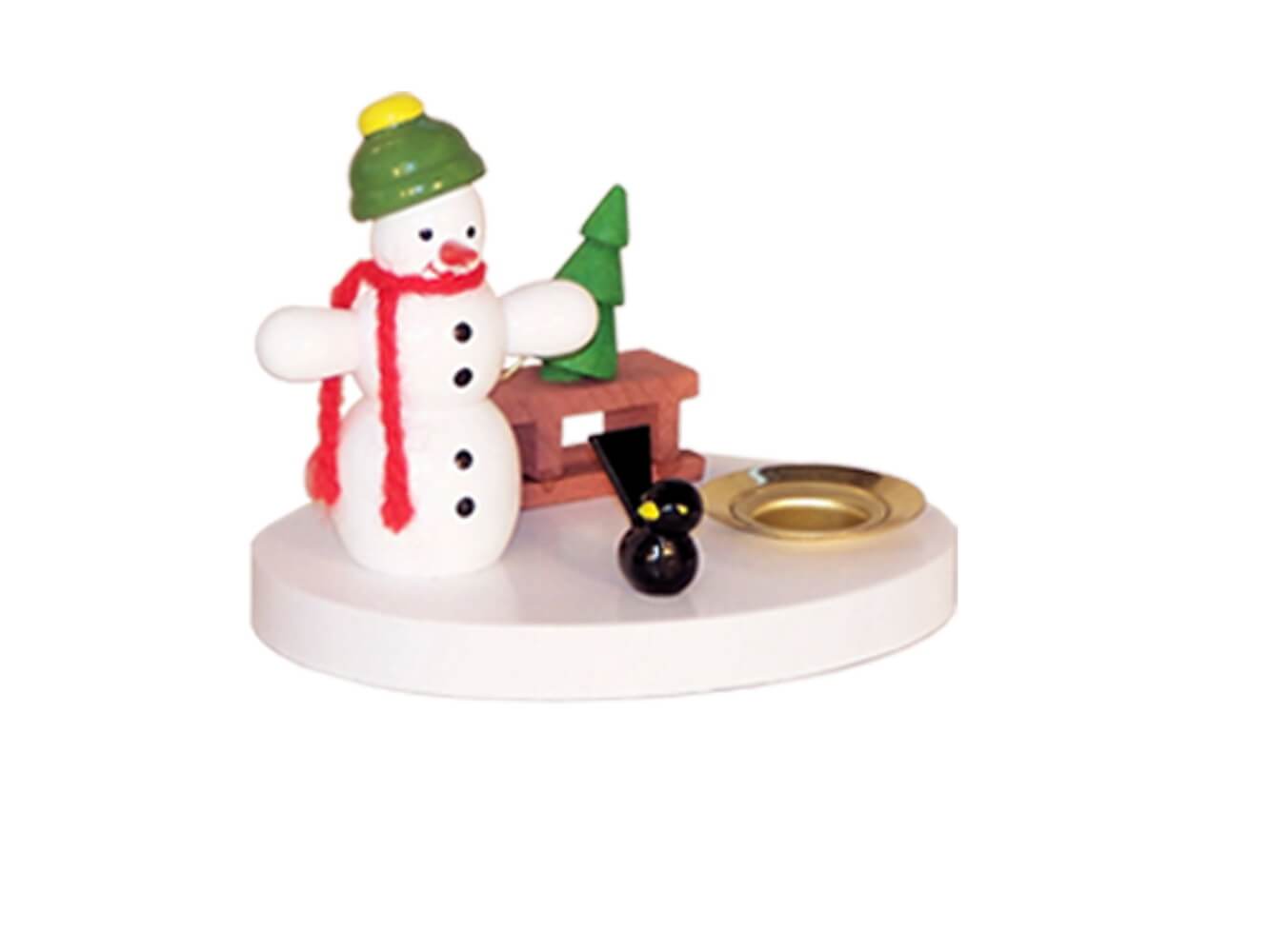Candle holder with snowman and sleigh, colored, 8 cm by Ralf Zenker