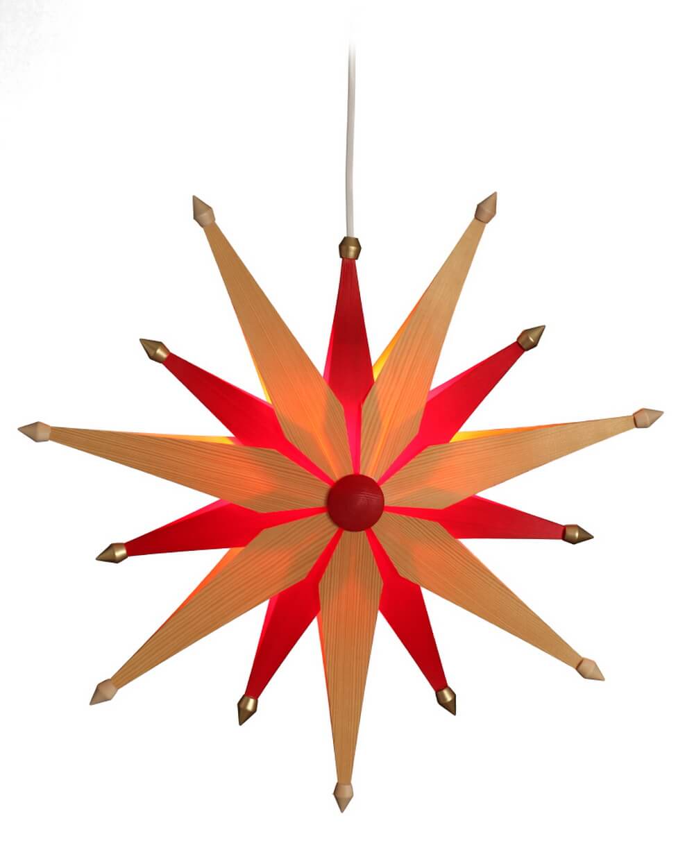 Christmas star, natural and red illuminated by Eckert