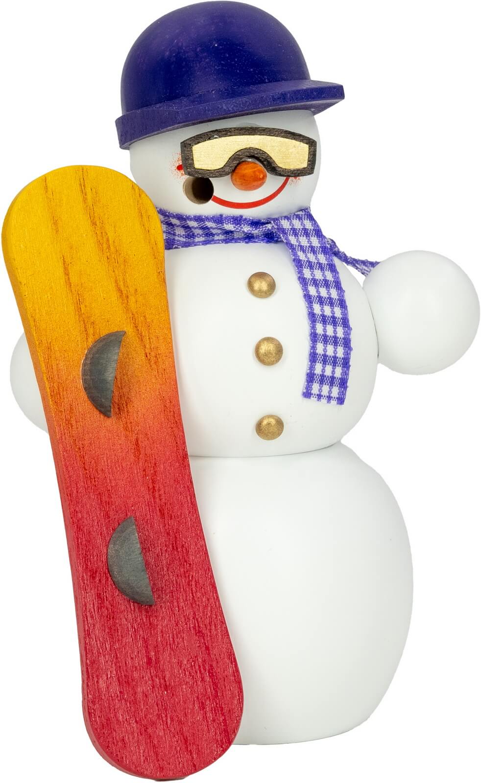 Smoking man snowman snowboarder, 13 cm by Seiffener Volkskunst eG