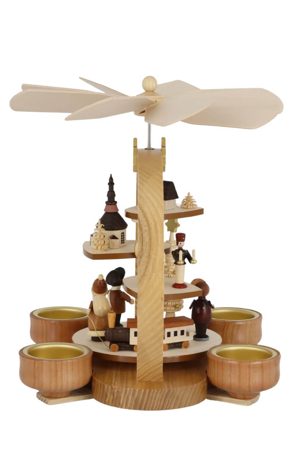 Christmas pyramid with Seiffen motif for tea lights, 22 cm, natural by Knuth Neuber_4