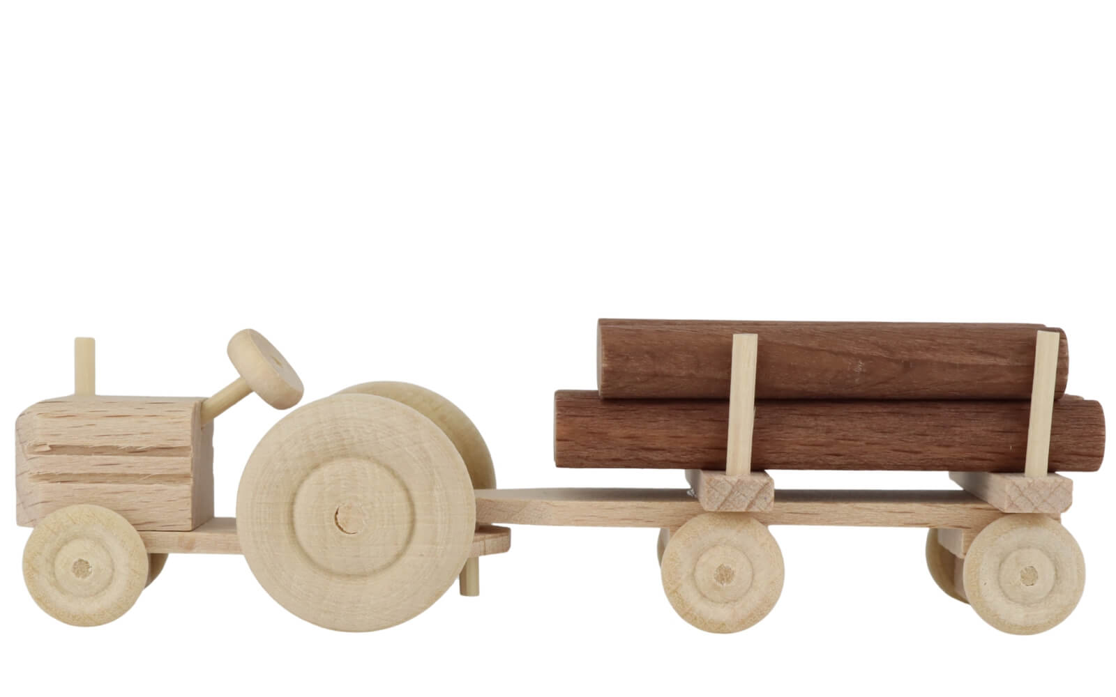 Wooden toy tractor with trailer round wood, natural by Robbi Weber_2