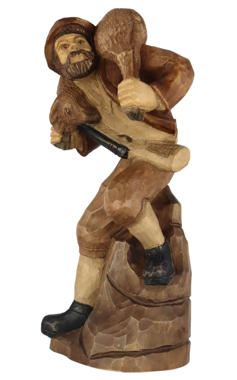 Poacher with deer, carved, stained, 20 cm by Schnitzkunst aus dem Erzgebirge_1