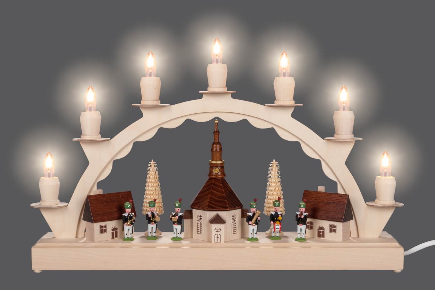 LED candle arch Seiffen village with miner's chapel electrically illuminated by Nestler-Seiffen_picture3