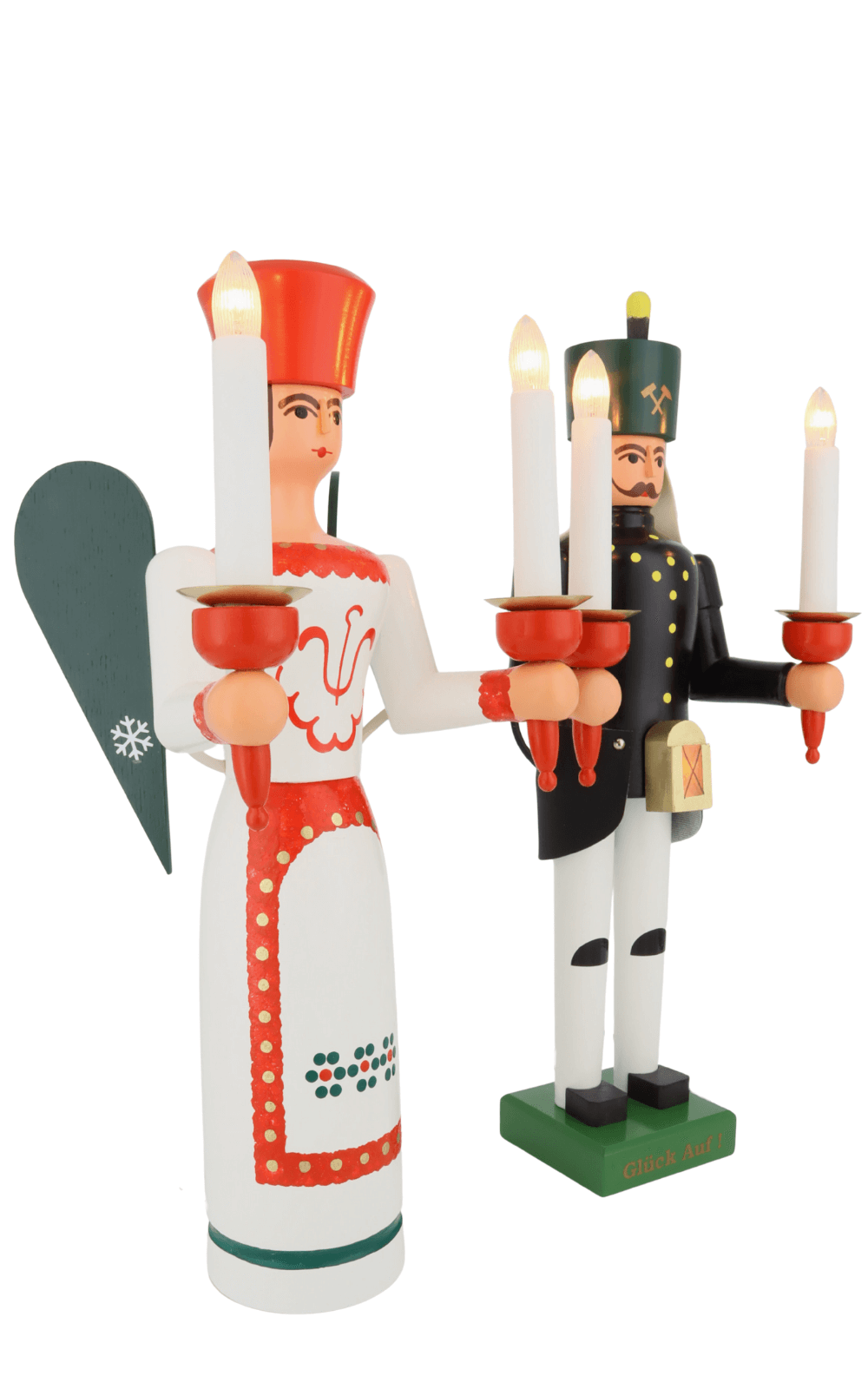 Angel and miner, 38 cm, electrically illuminated by SEIFFEN.COM