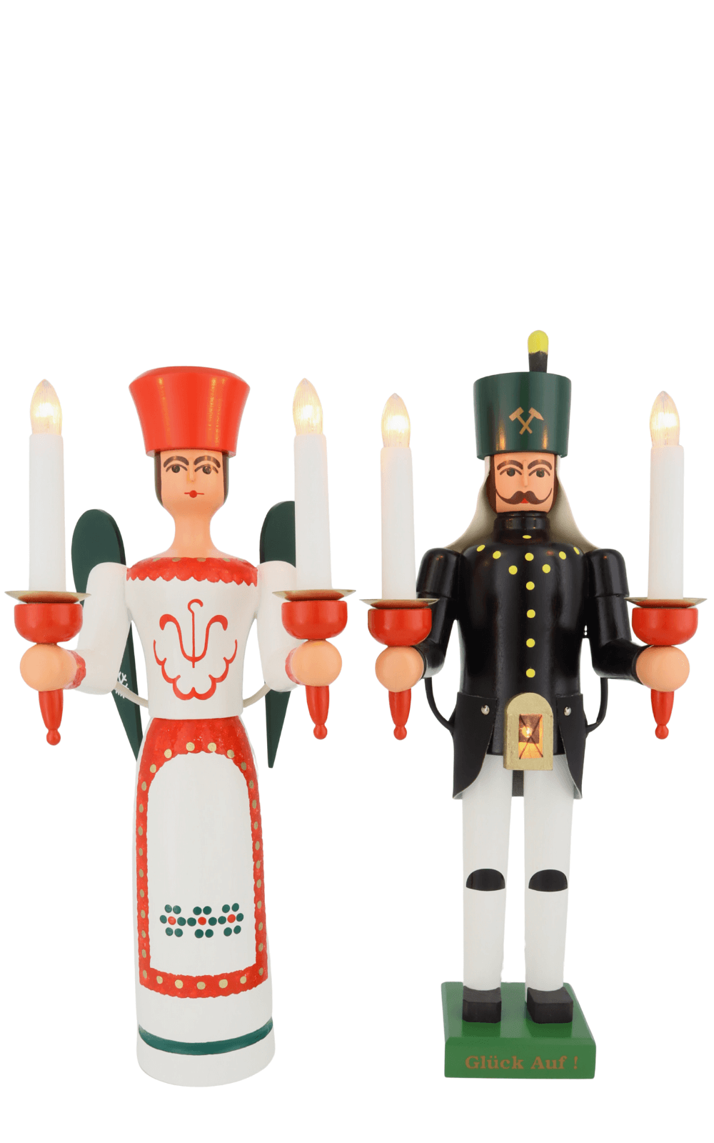 Angel and miner, 38 cm, electrically illuminated by SEIFFEN.COM