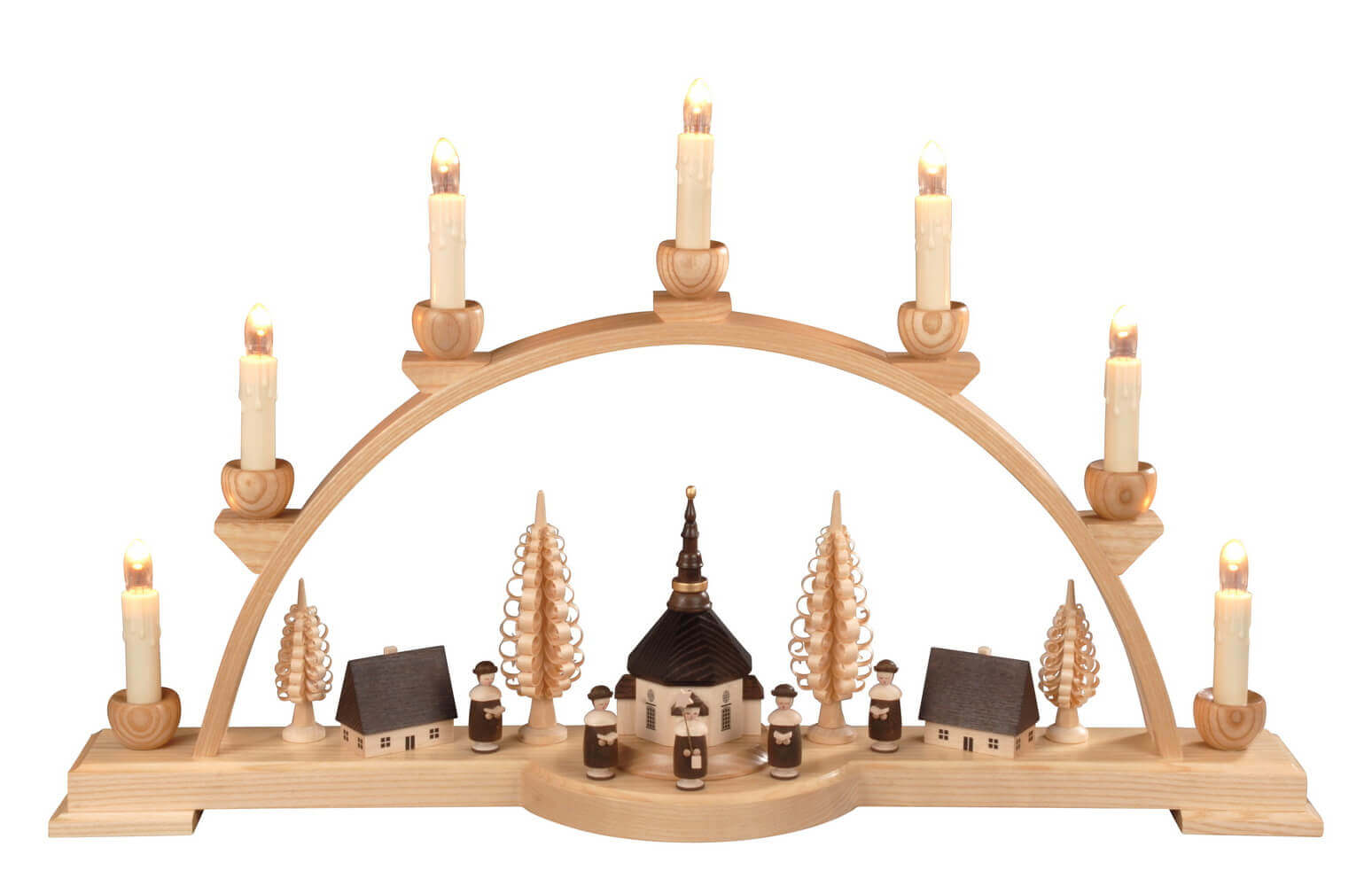 Candle arch with Seiffen village and Kurrende, 60 cm, electrically illuminated by Albin Preißler