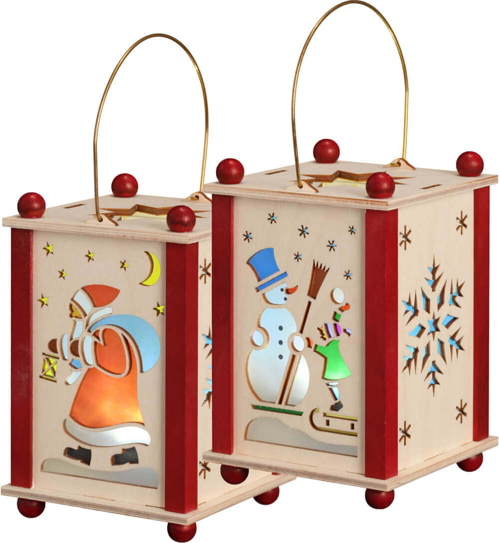 Erzgebirgische lantern with Santa Claus & snowman by Seiffener Volkskunst eG