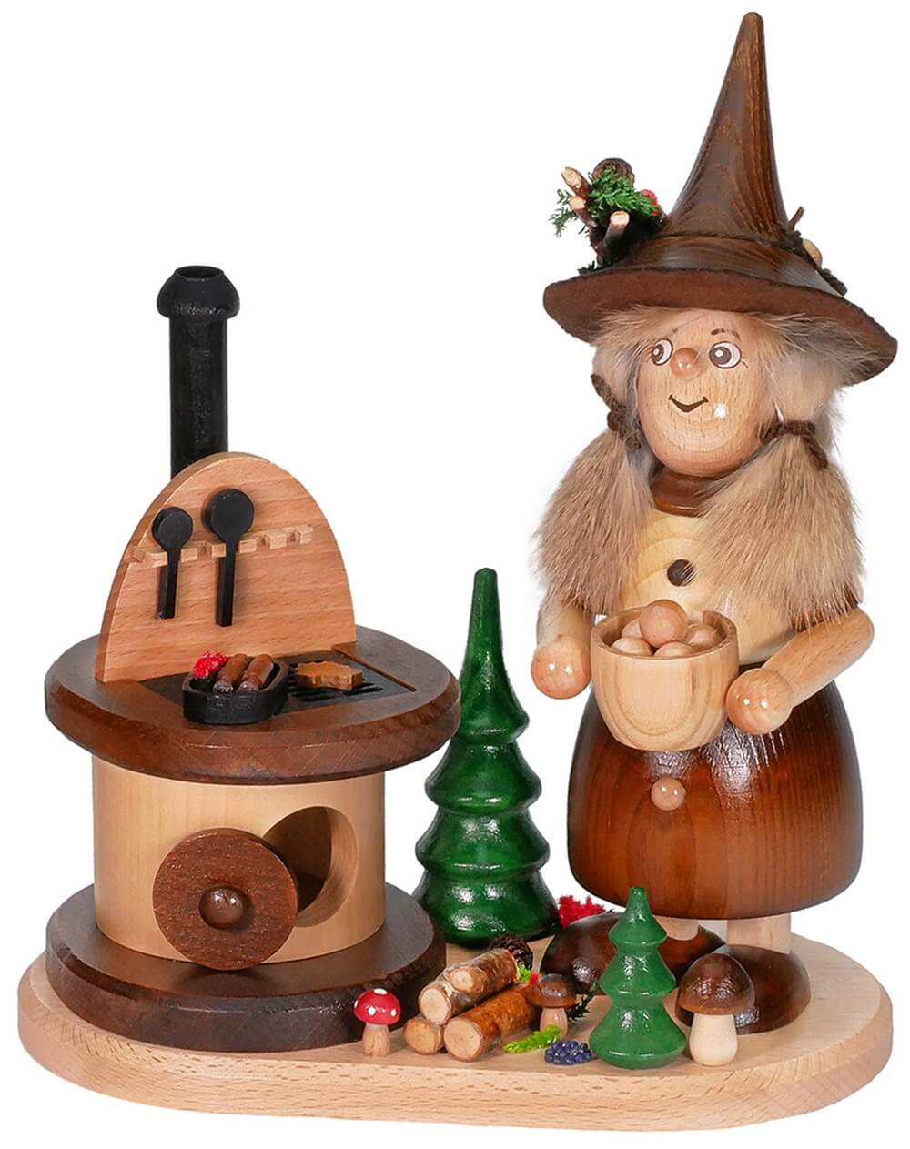 Incense Smoker Dumpling Gnome Lady at Stove, 25 cm by DWU Drechselwerkstatt Uhlig