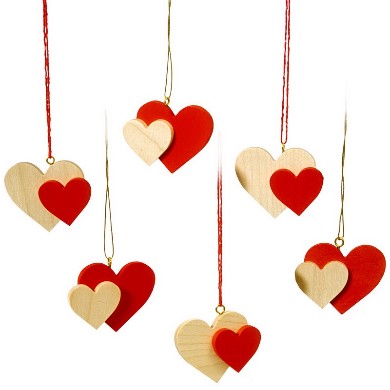 Christmas tree decorations double hearts natural and red, 6 pieces, 5 cm by Robbi Weber