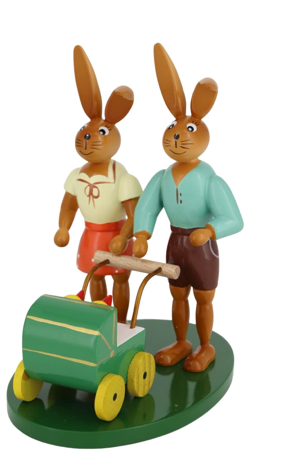 Easter bunny couple with carriage, 12 cm by Holzkunst Gahlenz_1