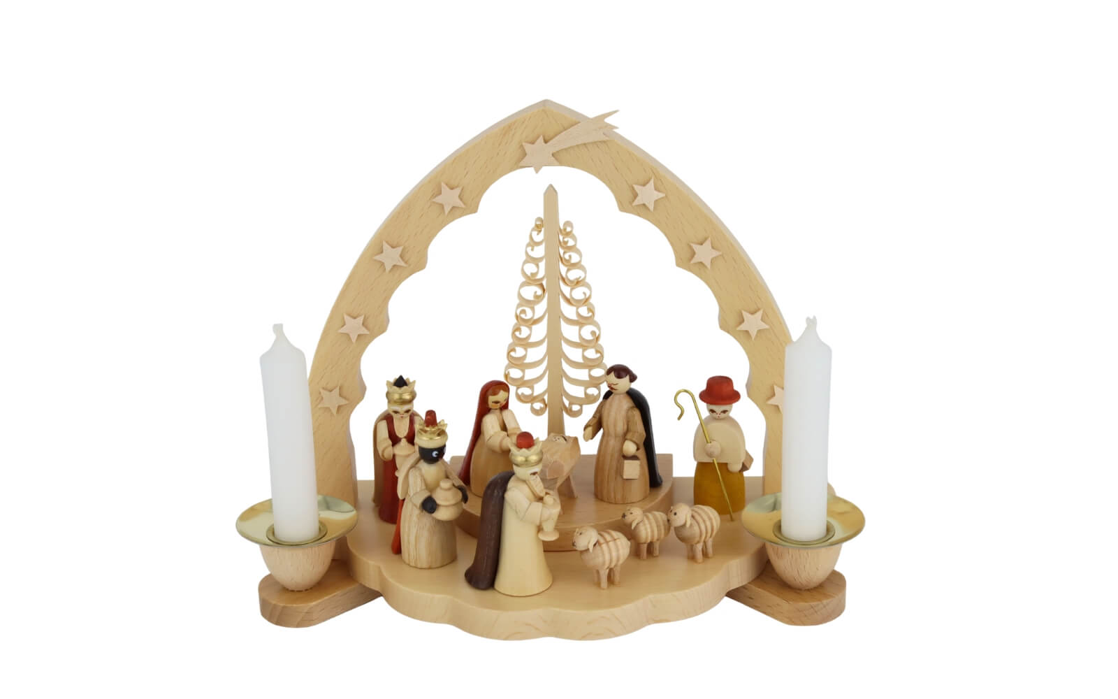 Candle holder with Holy Family, 20 cm / 7,8 inch, natural by Richard Glässer_4