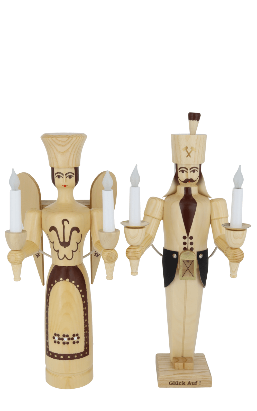 Angel and miner, 50 cm, natural, electrically illuminated by SEIFFEN.COM