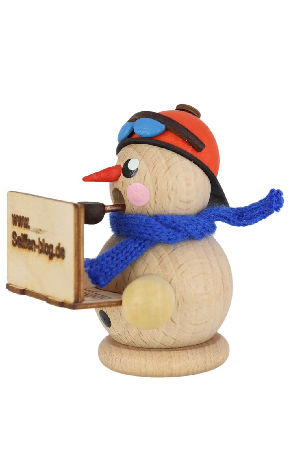 Smoking man snowman Bloggi with laptop, natural by Gerd Hofmann_3