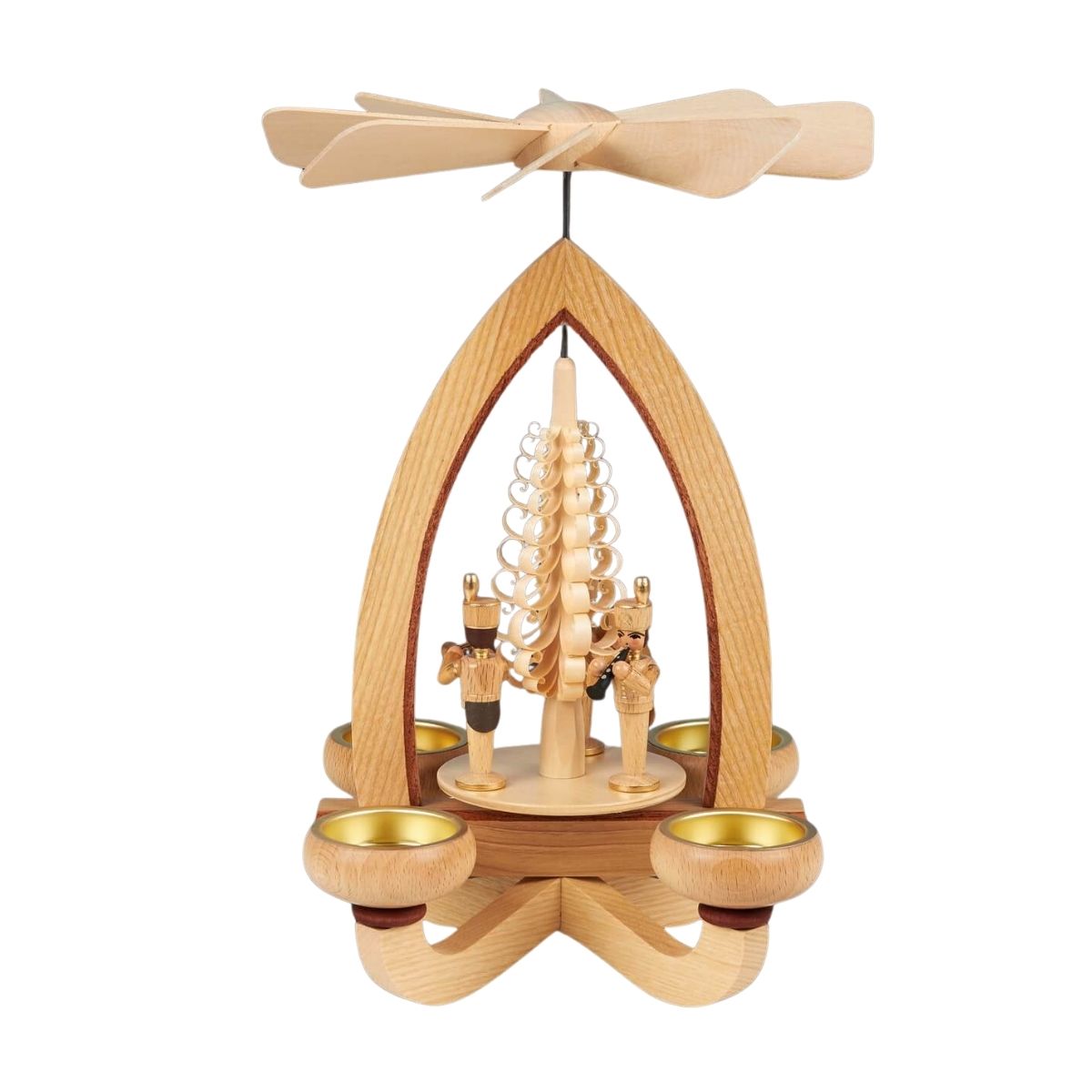 Christmas pyramid with miners for tealights, 28 cm by Heinz Lorenz